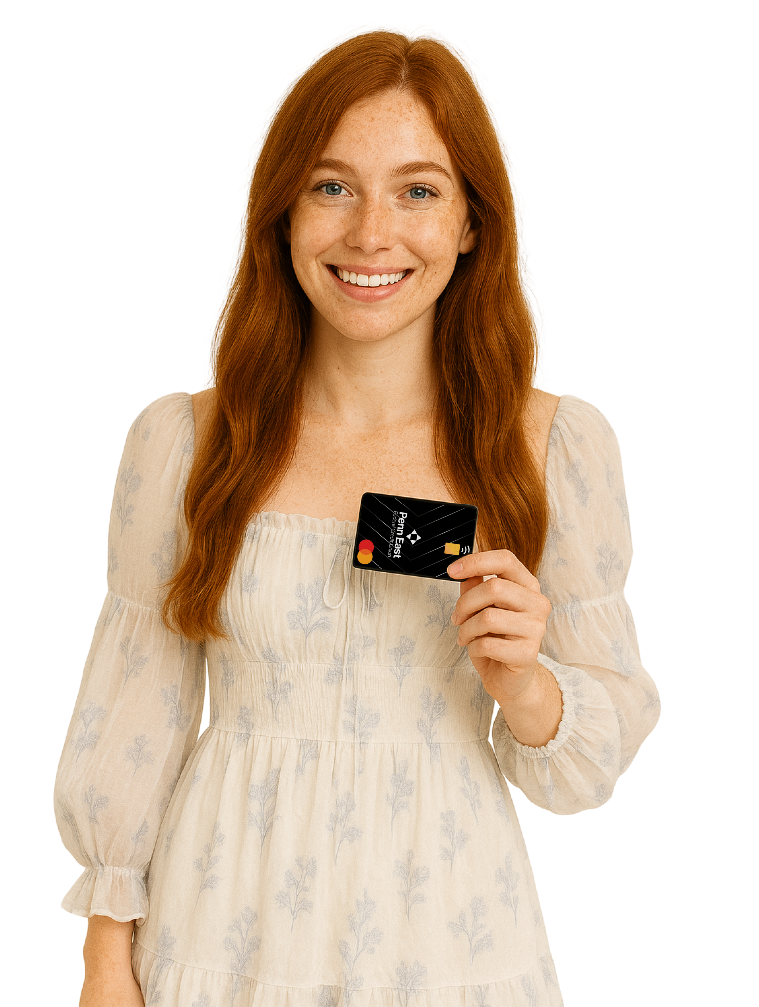 The woman smiles