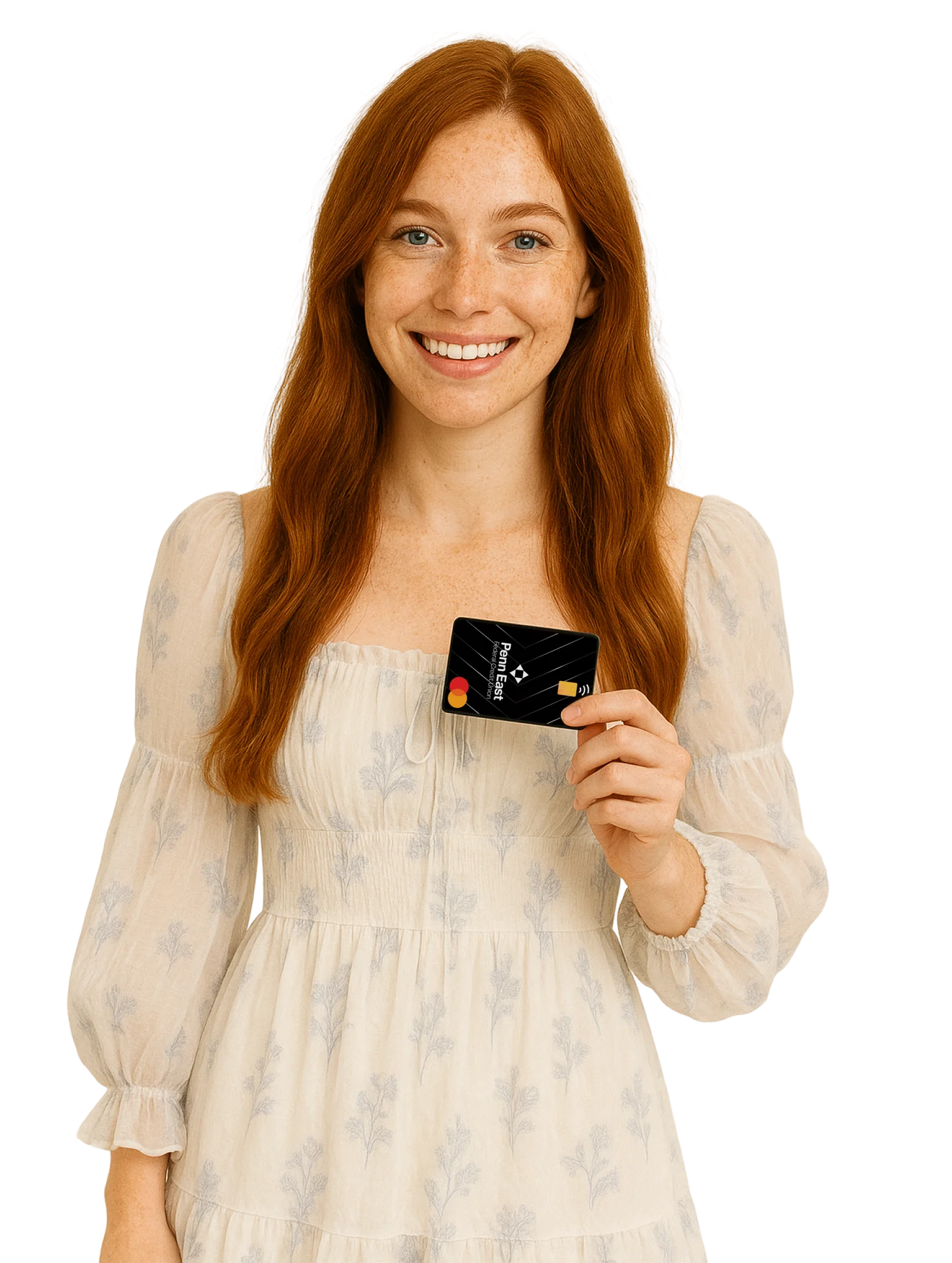 The woman smiles